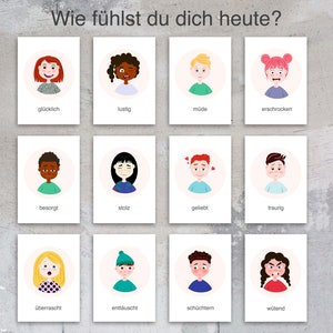 12 Gefühlskarten für Kinder | Montessori Lernkarten | Emotionen verstehen und entwickeln | Emotionskarten zum Ausdrucken