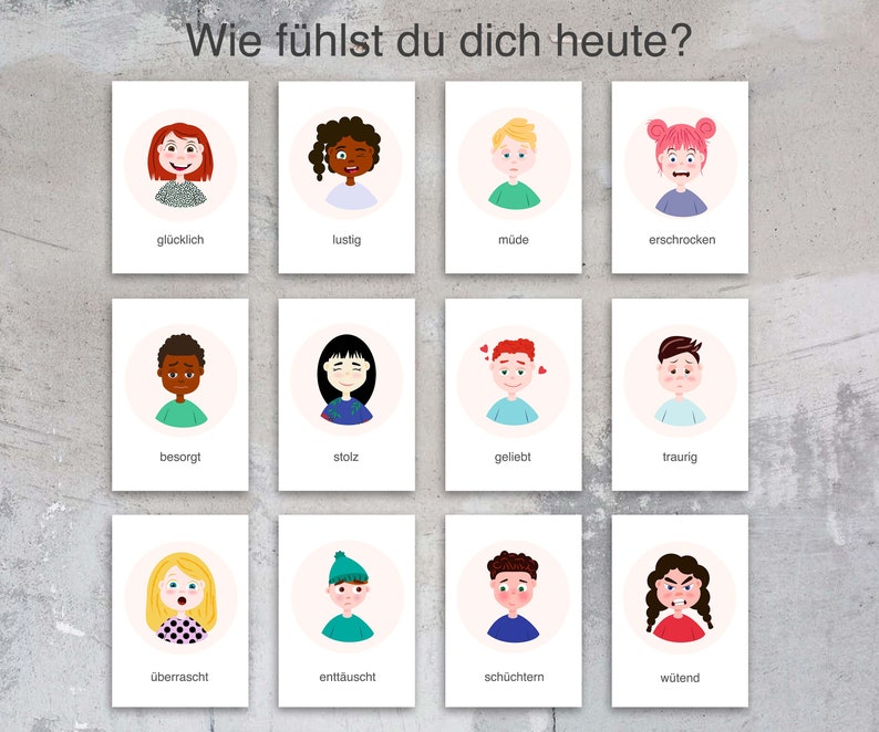 12 Gefühlskarten für Kinder Montessori Lernkarten Emotionen verstehen