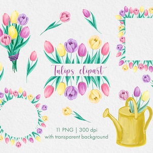 Tulipes dessinées à la main, PNG individuel à 300 dpi. Fleurs de printemps, clipart floral, clipart tulipe, couronne florale