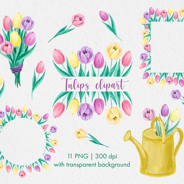 Hand drawn tulips Clipart for gifft Spring Flowers Tulips PNG floral clipart tulip png floral wreath tulips mother's day for gifft