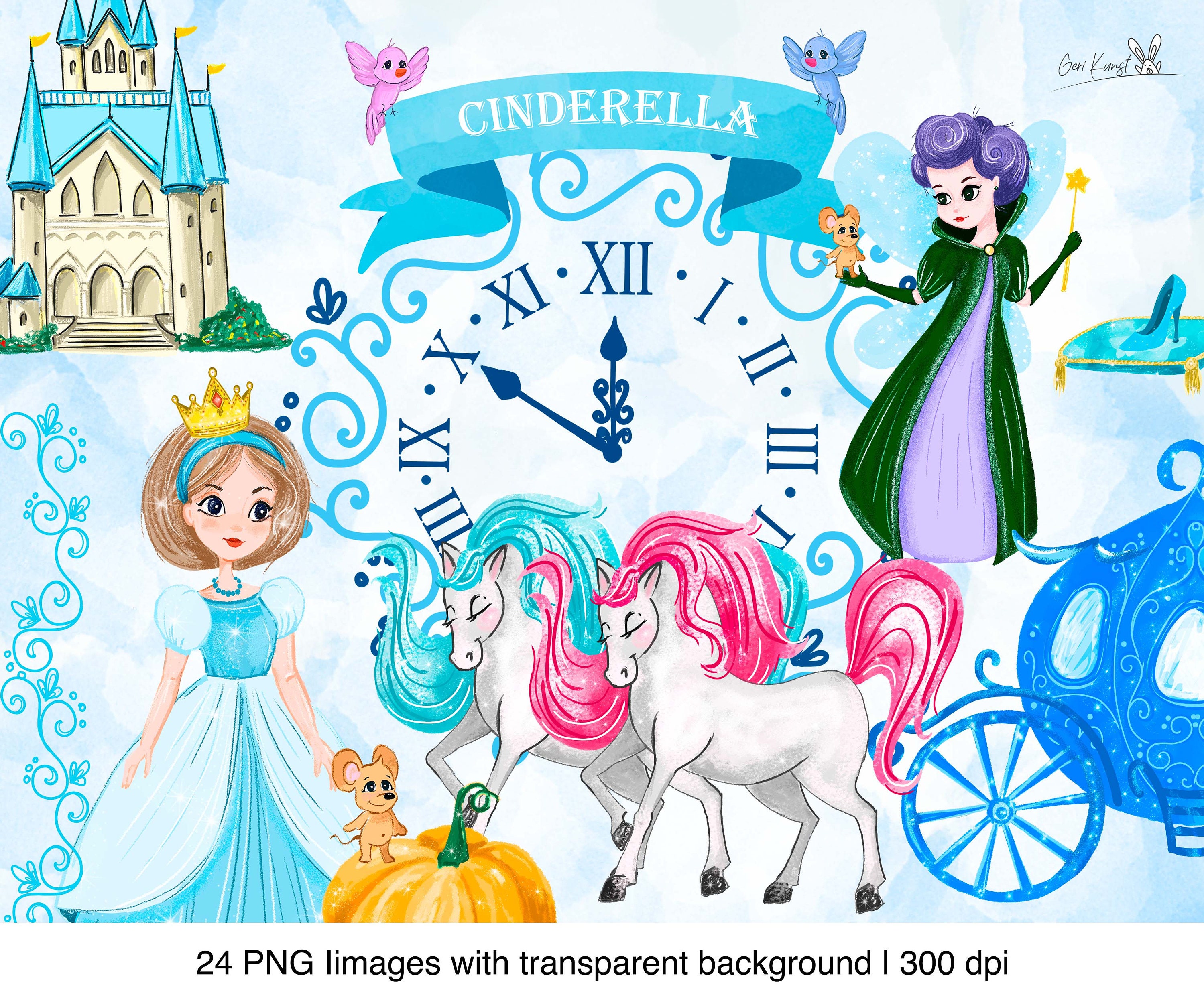 Cinderella Clipart, Fairy Tale Princess PNG - Etsy