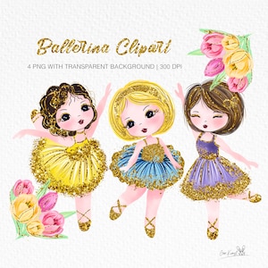 Ballerina Clipart | Ballet Clipart | Girls Birthday Clipart | Flower wreath | PNG Ballet illustrations | Ballerina PNG Glitter Ballerina