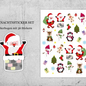 Weihnachtssticker Set – Weihnachtsmann, Weihnachtsbaum, Rudolph, Schneemann, Pinguin | Festliche Sticker für Geschenke, DIY und Planer.