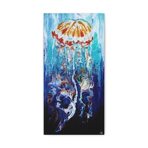 Jellyfish Painting, Gallery Wrap Canvas, 100% Cotton, Abstract Art, Fluid Acrylic, Ocean Beach Lovers, Colorful Art, Summer Fun, Wall Décor