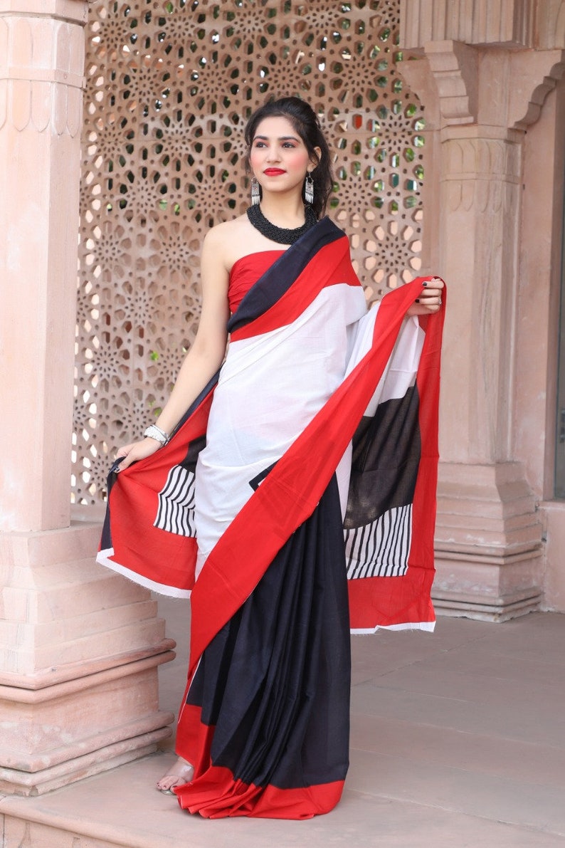New Pure Cotton Handmade Sari Hastkala Printed Handblock Handmade Cotton Mulmul Saree Indian Clothing Dress Women Beautifull Woven Sari