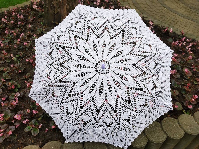 Crochet Umbrella -Bridal Romantic Victorian Photo Session Sunshade Summer Elegant Lace Natural Cotton Wedding White Parasole