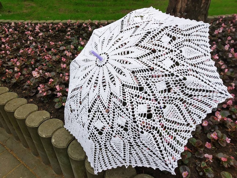 Crochet Umbrella -Bridal Romantic Victorian Photo Session Sunshade Summer Elegant Lace Natural Cotton Wedding White Parasole