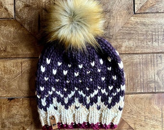 ADULT LUX Chunky Faux Fur Pom Hat/Knitted Beanie/knit hat/Warm Winter Hat/Cute Women's Gift/Girlfriend Gift/