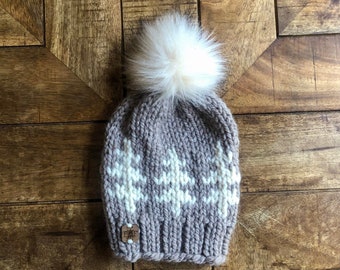 CHILD Chunky Faux Fur Pom Pom Hat/Child Knitted Beanie/Warm Winter Kids Hat/Cute Child's Gift/Family Gift