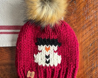 CHILD Chunky Faux Fur Pom Pom Hat/Child Knitted Beanie/Warm Winter Kids Hat/Cute Child's Gift/Family Gift