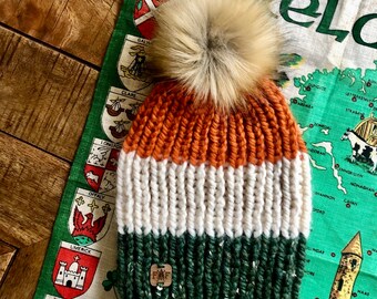 CHILD St. Patrick's Day Chunky Faux Fur Pom Beanie/Shamrock Beanie/St. Paddy's Day/Irish beanie/Irish Shamrock beanie/ st. patrick's day hat