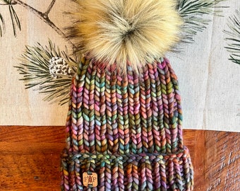 ADULT LUX Chunky Faux Fur Pom Hat/Knitted Beanie/knit hat/Warm Winter Hat/Cute Women's Gift/Girlfriend Gift/