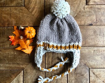 CHILD Braided Beanie/Child Knitted Beanie/Warm Winter Kids Hat/Cute Child's Gift/Family Gift