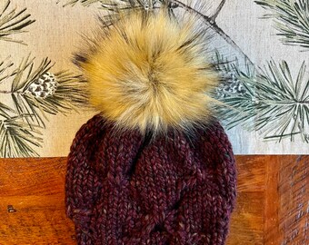 ADULT Chunky Faux Fur Pom Hat/Knitted Beanie/knit hat/Warm Winter Hat/Cute Women's Gift/Girlfriend Gift/