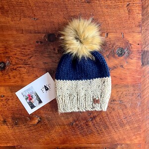 ADULT Hand knit Beanie/ Winter beanie/ Chunky Faux Fur Pom Hat/Knitted Beanie/knit hat/Winter hat/Cute Women&#39;s Gift/Girlfriend Gift/