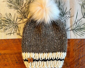 ADULT Chunky Faux Fur Pom Hat/Knitted Beanie/knit hat/Warm Winter Hat/Cute Women's Gift/Girlfriend Gift/