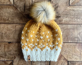 ADULT Chunky Faux Fur Pom Hat/Knitted Beanie/knit hat/Warm Winter Hat/Cute Women's Gift/Girlfriend Gift/