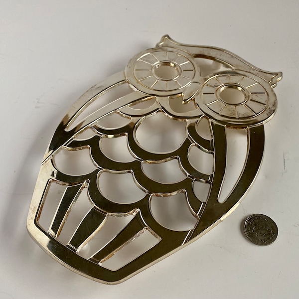 Vintage Owl Shaped Trivet, Silver Plated Trivet by Leonard, 1970s Collectible Trivet, Vintage Silverware, Collectible Kitchen Accessories