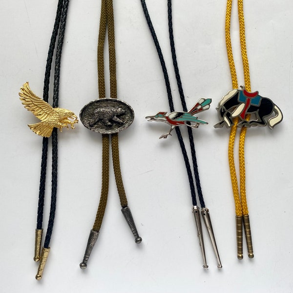 Vintage Rare Bolo Ties, Indigenous Style Roadrunner Bird Bolo Tie, Collectible Accessories, Eagle Horse Bear Bolo Ties, Western Bolo Ties