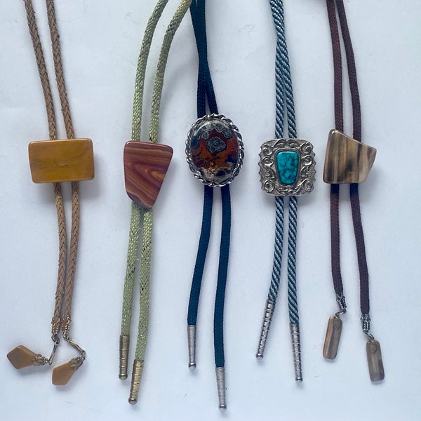 Vintage Rare Bolo Ties, Natural Stone Bolo Ties, Collectible Accessories, Western Americana Style Bolo Ties, Turquoise Agate Bolo Tie