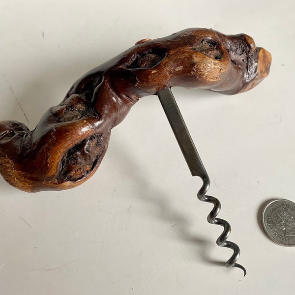 Wooden Tree Burl Gall Knots Corkscrew, Rustic Wooden Corkscrew, Vintage Wood Cabin Cottage Lodge Style Decor Gift