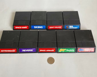 Mattel Intellivision Vintage Video Games, Vintage Intellivision Video Game Cartridges, 1980s Night Stalker Space Hawk Astrosmash Games