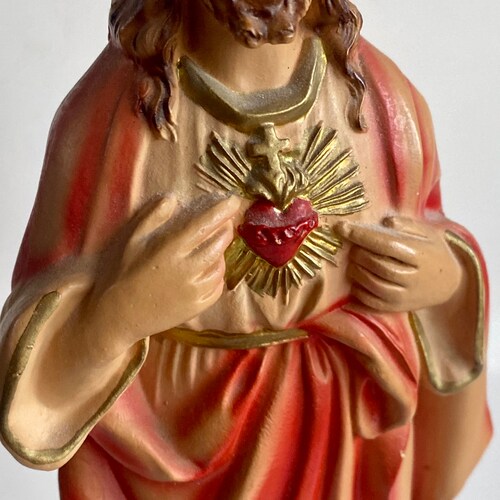 Vintage Jesus Sacred Heart Statue, 12” Jesus Statue, Vintage Jesus