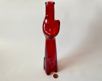 Cat Shaped Wine Bottle EMPTY, Red Cat Collectible Glass Bottle, Unique Bottles, Cat Collectible Decors, Cat Glass Figurine, Cat Parent Gift