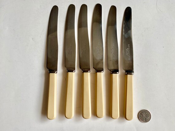 Vintage Salad Knife Set for 6 1940s Cream Faux Bone / Faux 