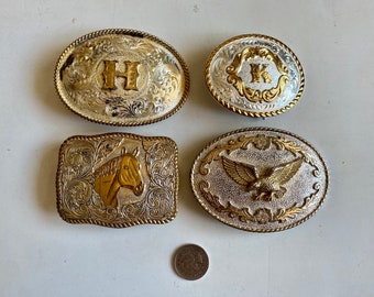 Vintage Western Style Belt Buckles, Silver Plated Buckles, Initial Letter H and K Belt Buckle, Horse Head Belt Buckle, Eagle Belt Buckle