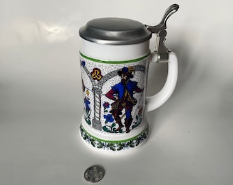 Vintage Ceramic Stein, Milk Glass Mug, Collectible Beer Mug, German Beer Tankard, Ceramic Mug, Vintage Drinkware, Collectible Beer Stein