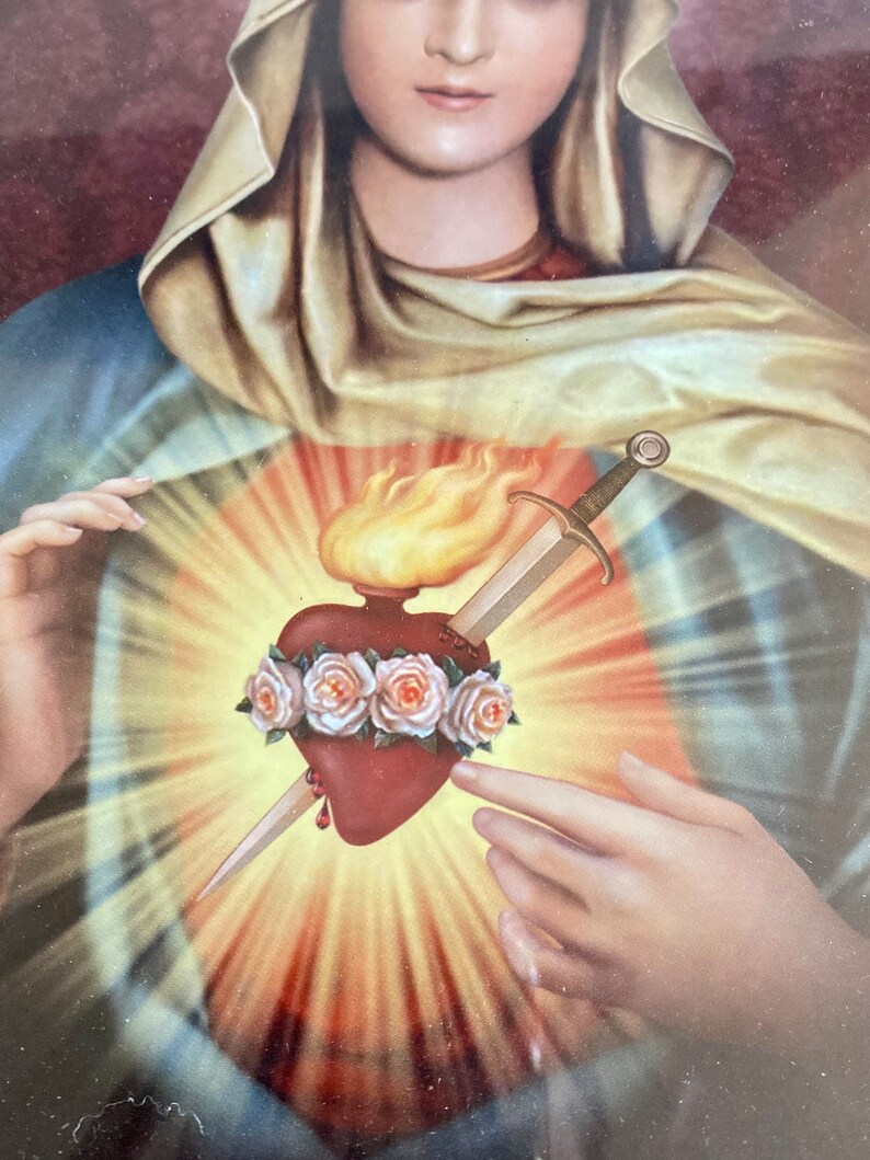 Vintage Immaculate Heart of Mary Print, Digital Art of Virging Mary ...