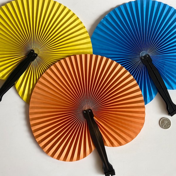 Set of Traditional Chinese Round Paper Fans, Yellow Orange Chinese Paper Hand Fans, Chinese Folding Paper Fans