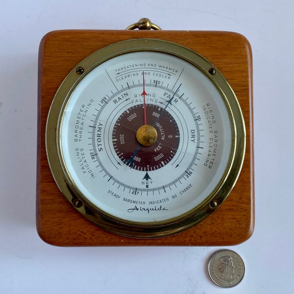 Vintage Marine Cased Barometer (CRACKED), 1950s Airguide Barometer, American Barometer, Vintage Barometer Wall Decor, Collectible Barometer