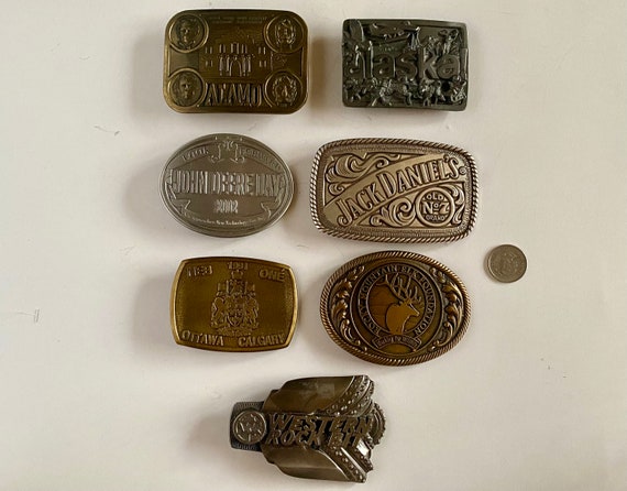 Vintage Collectible Belt Buckles Alamo Belt Buckle Alaska Buckle Ottawa Calgary Buckle American Whiskey Buckle Pewter Brass Buckle Etsy