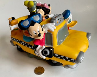 Vintage Cartoon Piggy Bank, Vintage Cartoon Taxi Cab Bank, Vintage Yellow Taxi, Fab 5 Figurine, Yellow Taxi Cab Money Bank, Cartoon Mouse