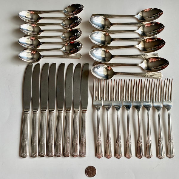 Vintage Deerfield Lenox Silver Plated Dinner Set for 8, 1950s Lenox Pattern Silver Plated Flatware Set, Lenox Collectible Tableware Full Set