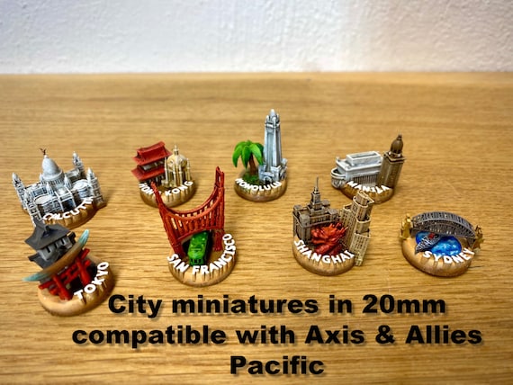 City miniature set compatible with Axis & Allies Pacific 1940 (8 different pieces)
