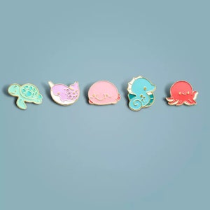 Sea life pins, turtle, octopus, sea horse, narwhal, blob fish, charity, Easter, kids, Christmas, gift, birthday, enamel pin, party bag