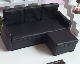 1/6 Scale Doll Sofa/ Doll Furniture/ Dollhouse Furniture/ Vegan Leather Sofa/ Corner Sofa/