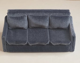 Doll Sofa 1/12 Scale / Velvet Doll Sofa / Handmade Doll Sofa/ Gray Velvet Doll Sofa / Doll House Miniature