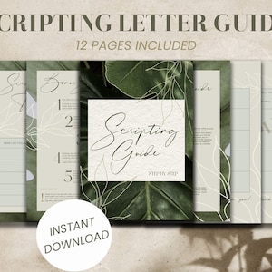Könnte beinhalten: Ein grüner und weißer druckbarer Leitfaden mit dem Titel "Scripting Guide" und dem Text "Step by Step". Der Leitfaden soll Ihnen helfen, effektive Briefe zu schreiben. Er umfasst 12 Seiten und steht zum sofortigen Download bereit.