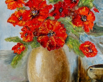 Poppy oil painting | Etsy