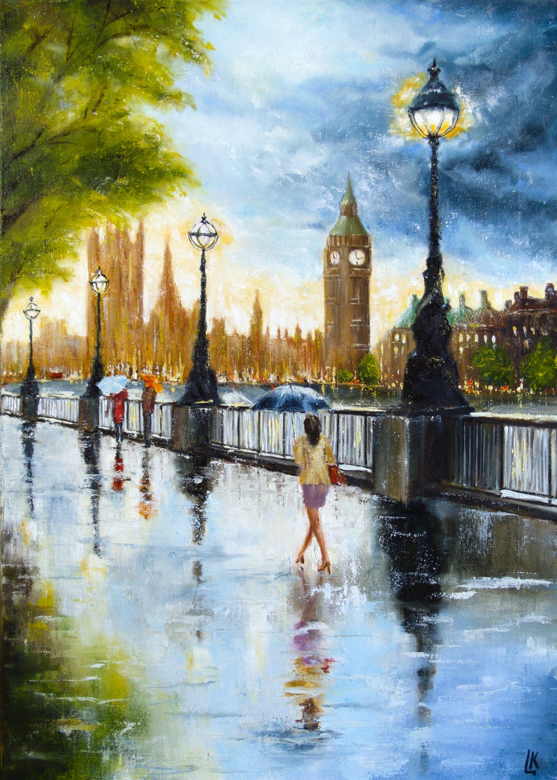 London rainy day oil painting Great Britain London Cityscape Etsy