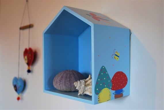 Handpainted Wall Shelf Wooden House Wall Decoration Gift Etsy