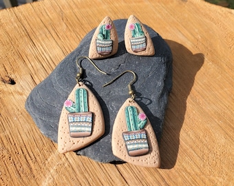 Cactus earrings, Polymer clay earrings, Succulent earrings, Desert earrings, Southwestern earrings, Plant earrings, Cactus flower earrings