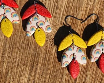 Rainbow Earrings, Polymer Clay Earrings, Dangle Rainbow Earrings, Colorful Statement Earrings, Gift for Her, Cute Earrings