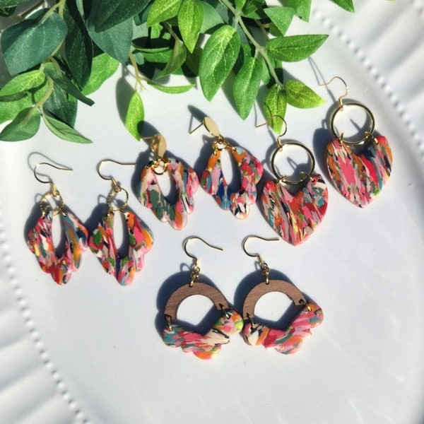 Colorful Polymer Clay Earrings, Marbled Clay Earrings, Summer Earrings, Funky Statement Earrings