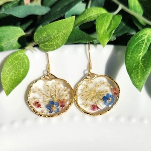 Forget Me Not Flower Earrings, Handmade pressed Real Flower Resin Earrings, Dried Flower Dangle Earrings, Gift for Her