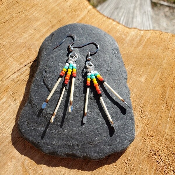 Porcupine quill earrings, Seed bead and quill earrings, Natural jewelry, Real quill earrings, Boho earrings, Native American earrings